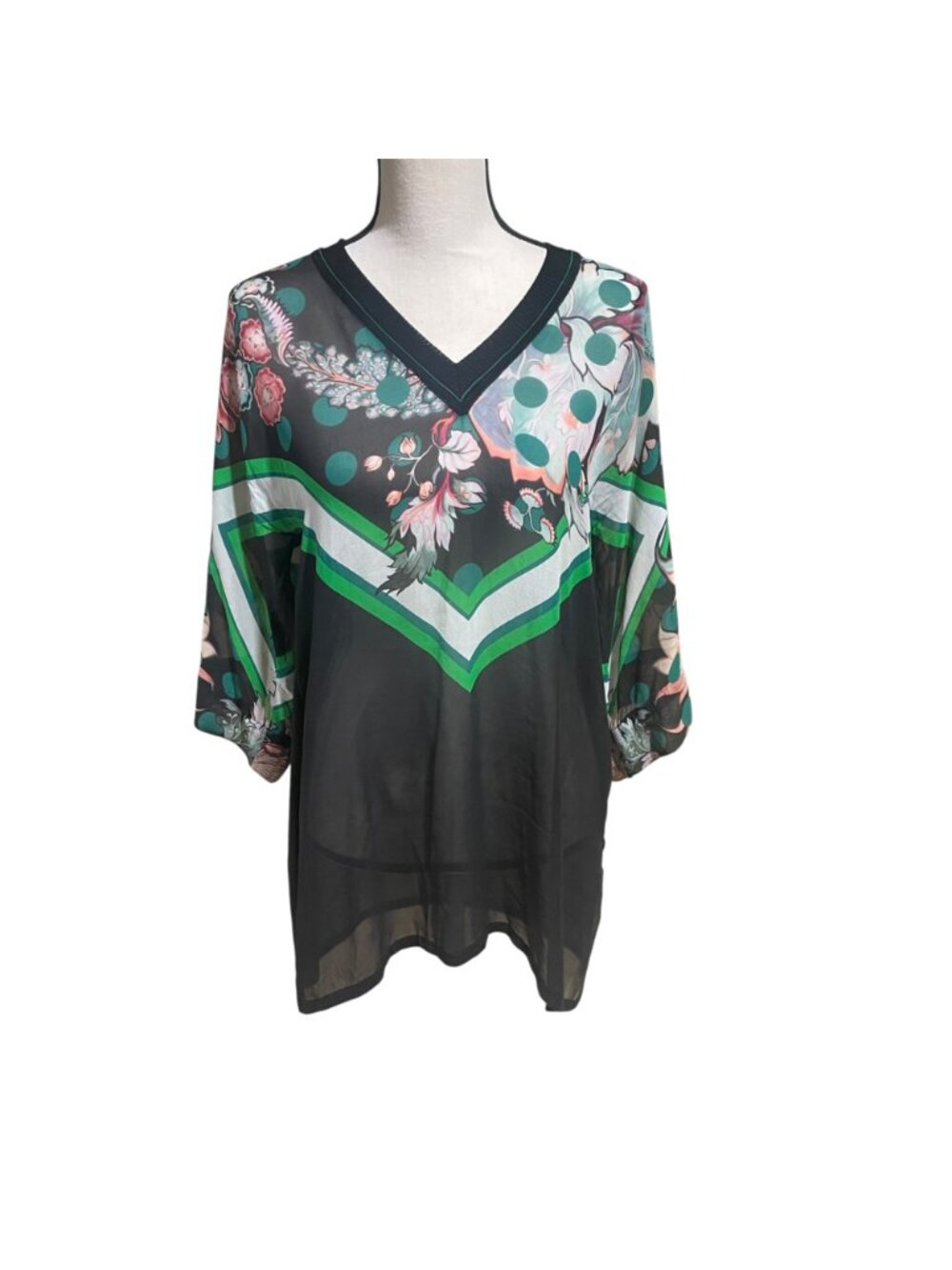 roberto cavalli sheer multi color silk top